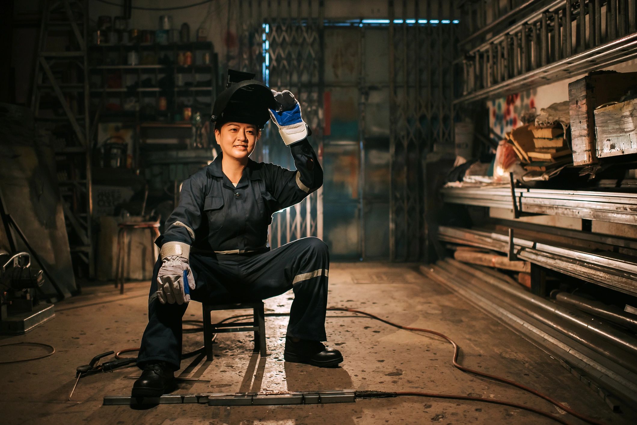 Welder working in a steel fabrication shop