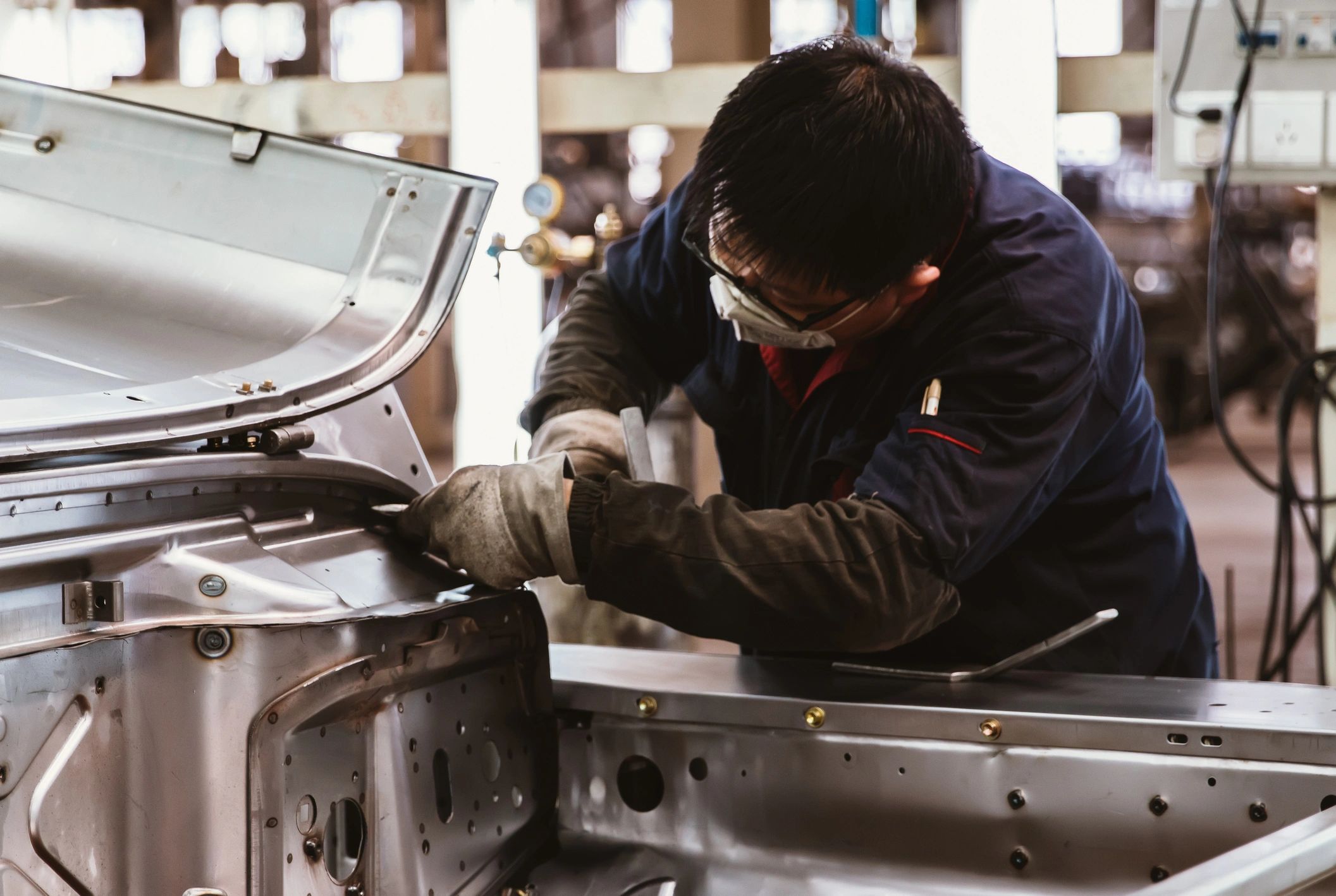Steel fabrication work in a shop environment