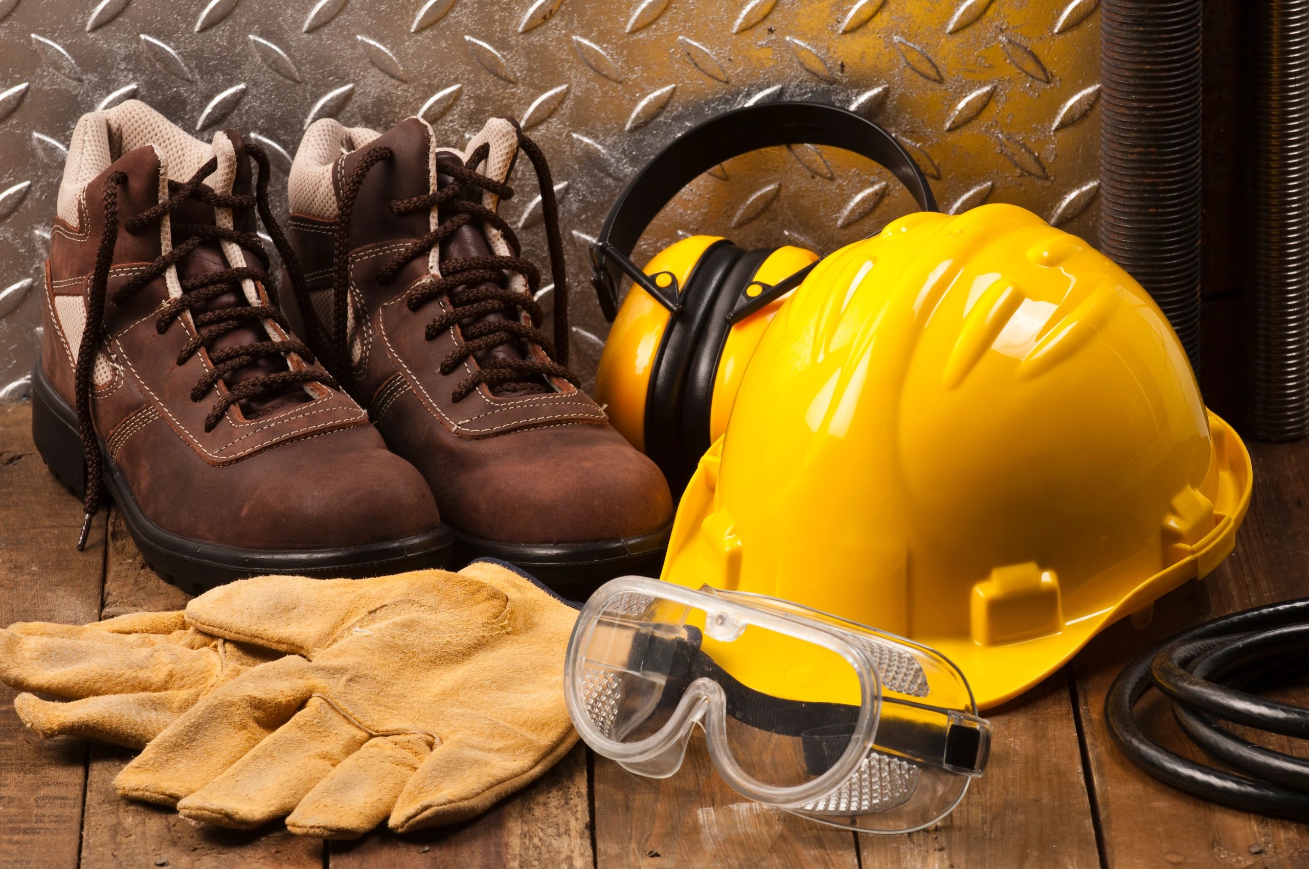 Personal protective equipment including hard hat and gloves