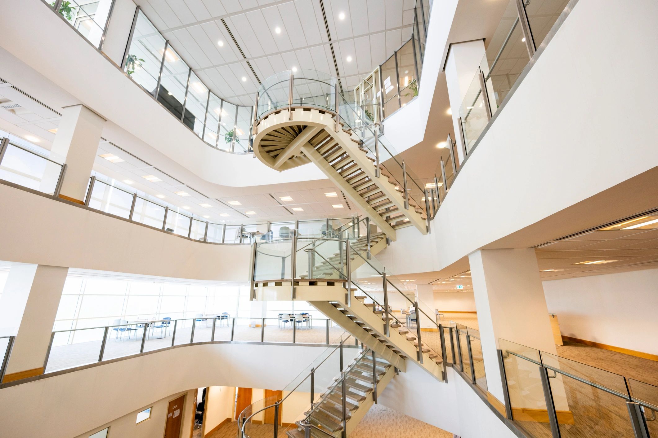 Modern building interior with atrium and stairs