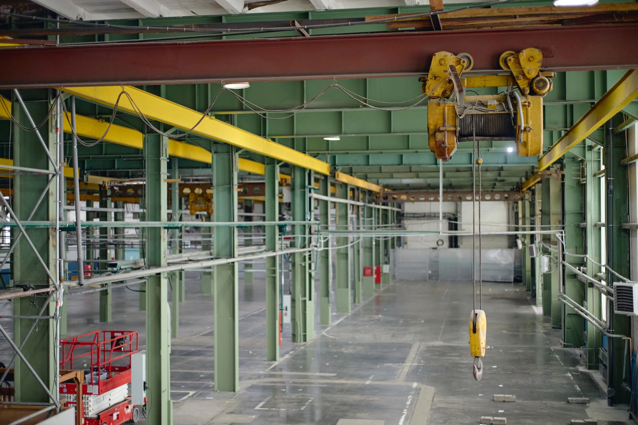 Industrial overhead crane inside a warehouse